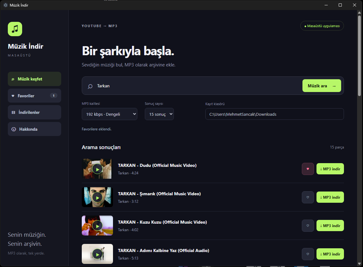 Masaüstü Müzik İndirme Uygulaması